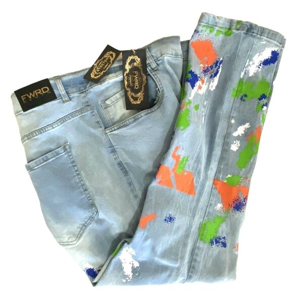 FWRD Paint Splatter Slim Fit Jeans 50x33 Streetwear Hip Hop Urban Grunge - Picture 1 of 7